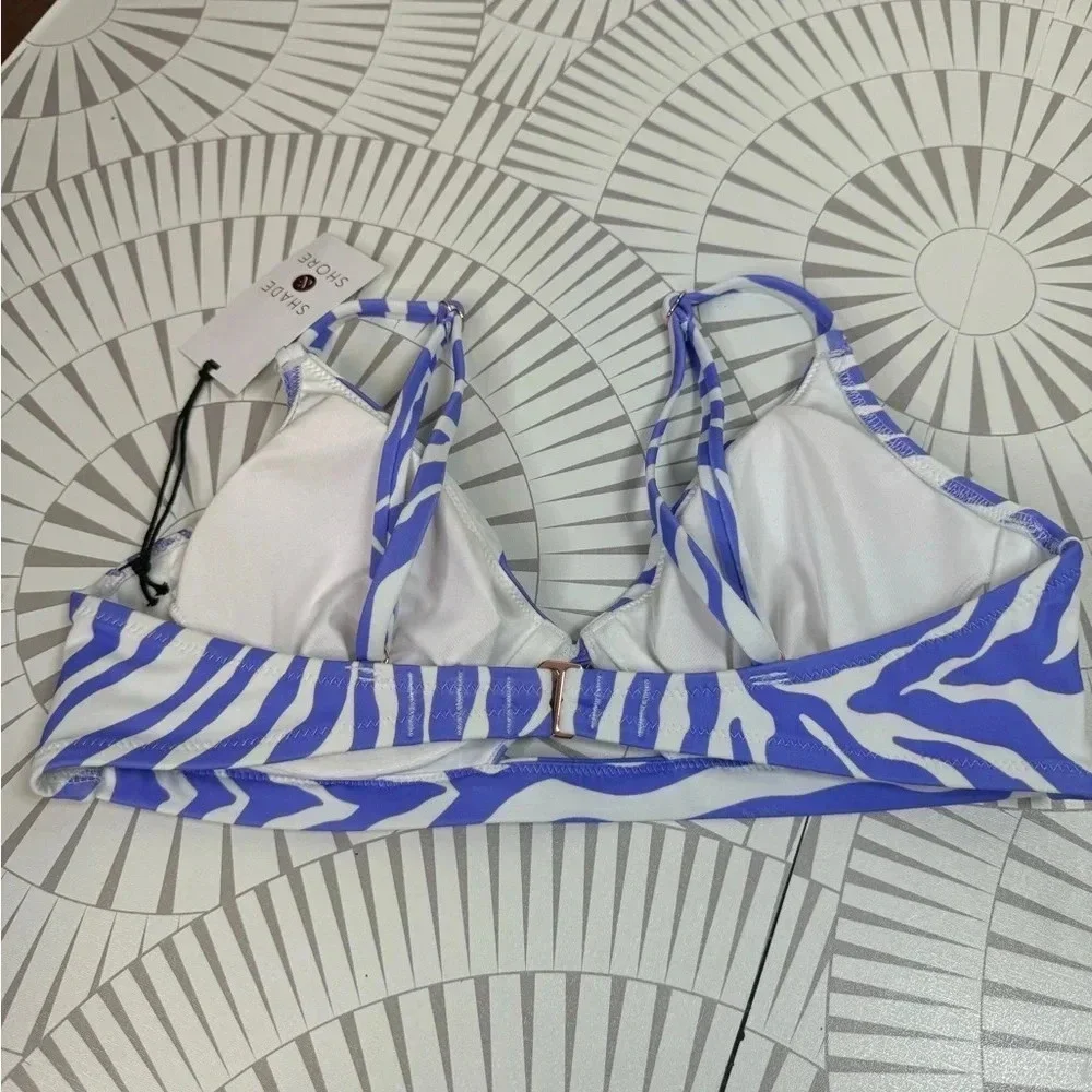 Shade & Shore‎ NWT Women’s Bikini Top Purple & White Size 34B